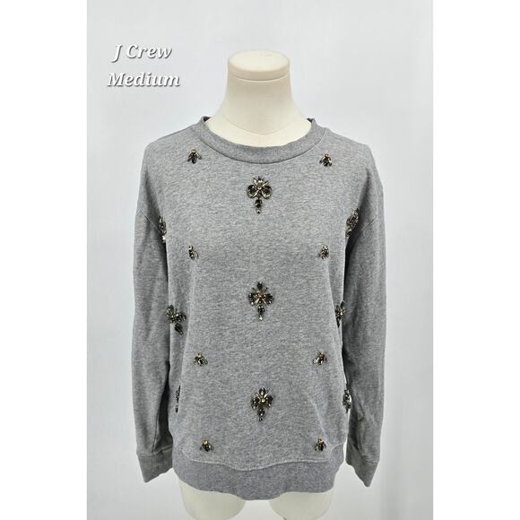 J.Crew Embellished Rhinestone Bees & Flowers Sweatshirt - Medium - Picture 1 of 7